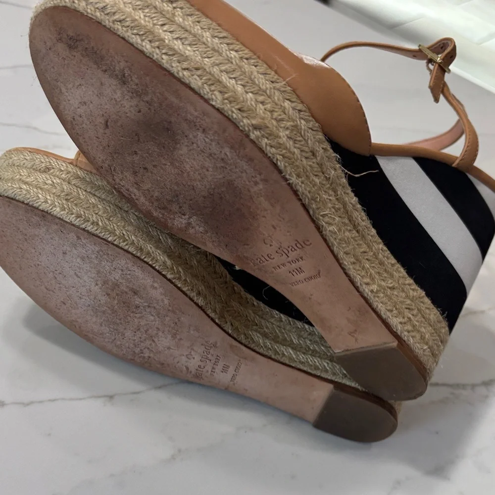 kate spade tan and black striped espadrille wedge sandals